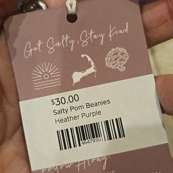 NWT The Salty Collection Heather Purple "Salty" Pom Beanie - Picture 7 of 7